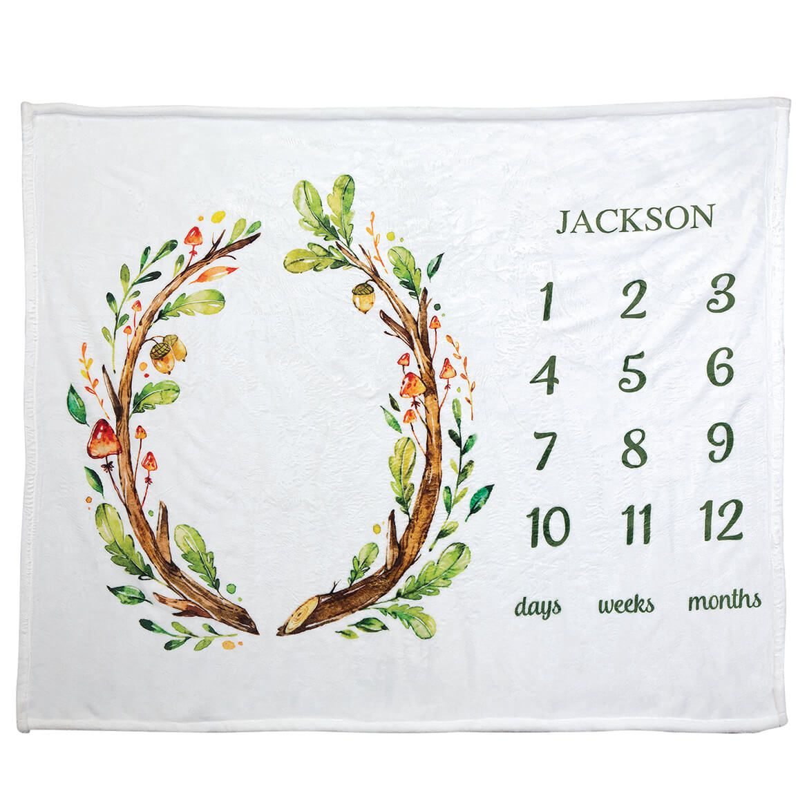 Personalized Greenery Wreath Baby Milestone Blanket + '-' + 374247