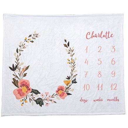 Personalized Watercolor Floral Baby Milestone Blanket-374248