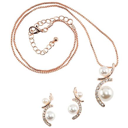 Double Pearl Necklace and Earrings Set-374253