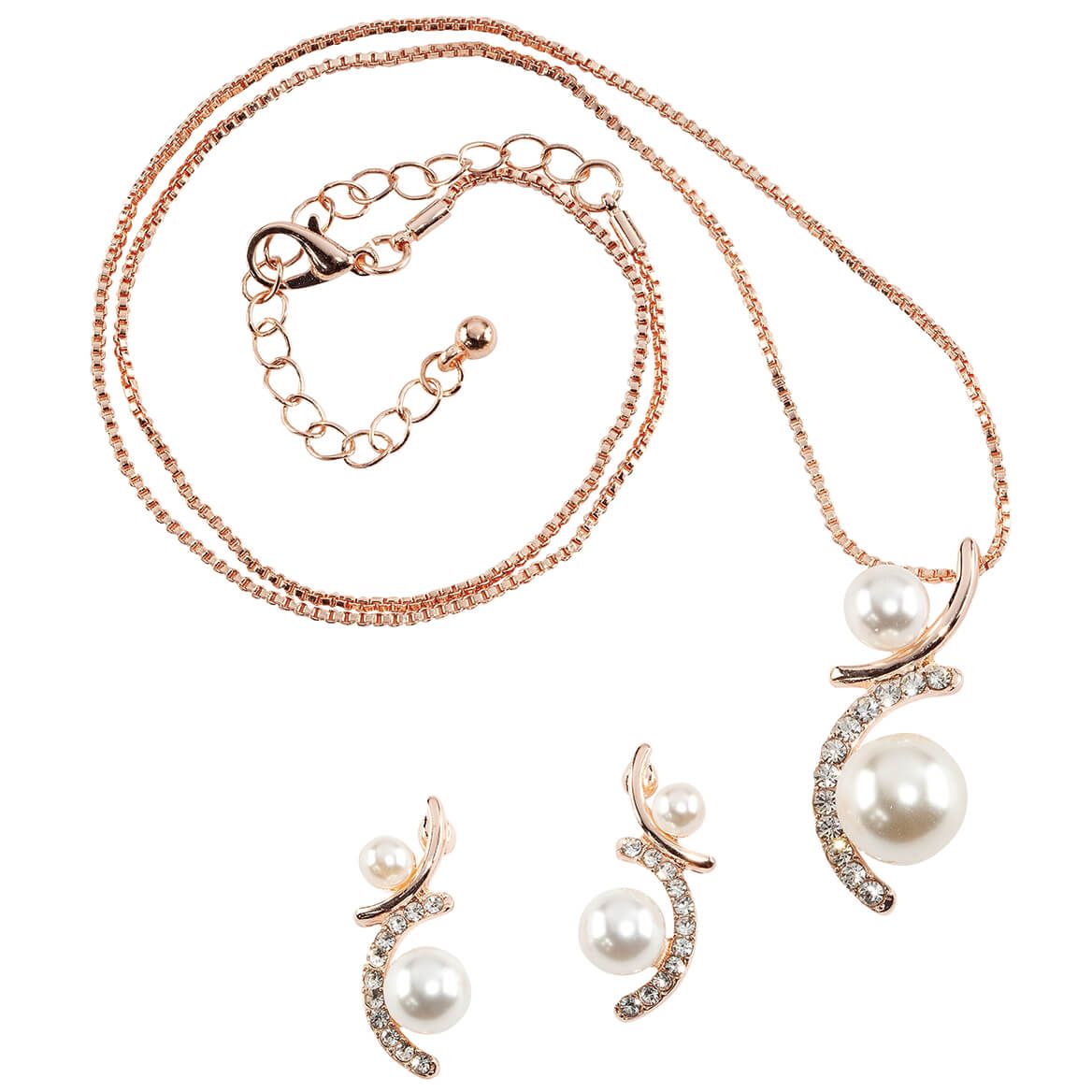 Double Pearl Necklace and Earrings Set + '-' + 374253