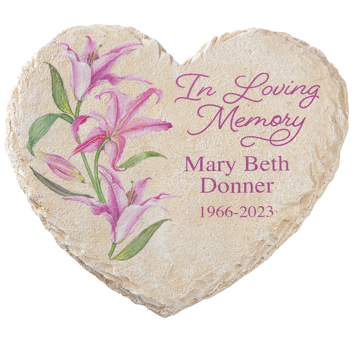 Personalized Heart-Shaped Lily Memorial Garden Stone + '-' + 374561