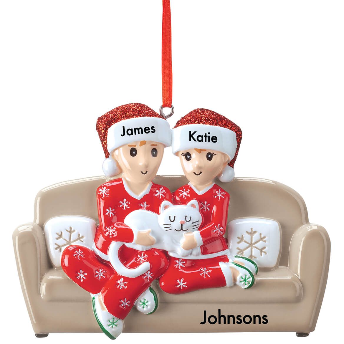 Personalized Couple with Cat Ornament + '-' + 374796