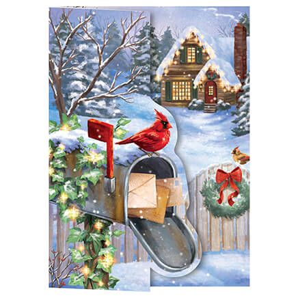 Personalized Cardinal With Glowing Cottage Christmas Cards, Set of 20-374967