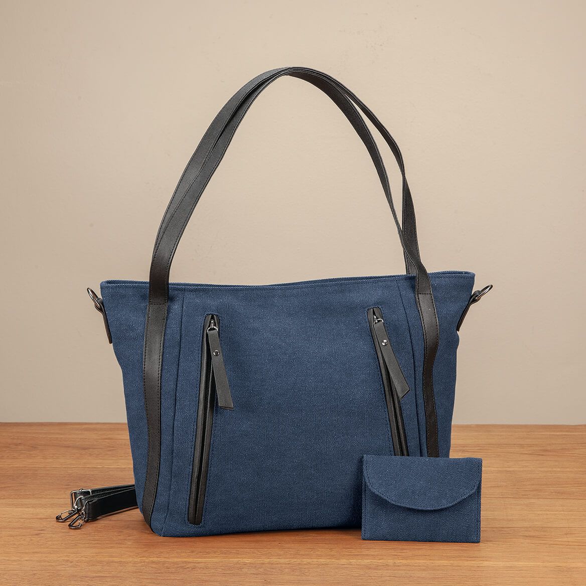 Vintage Canvas Shoulder Tote with Coin Purse