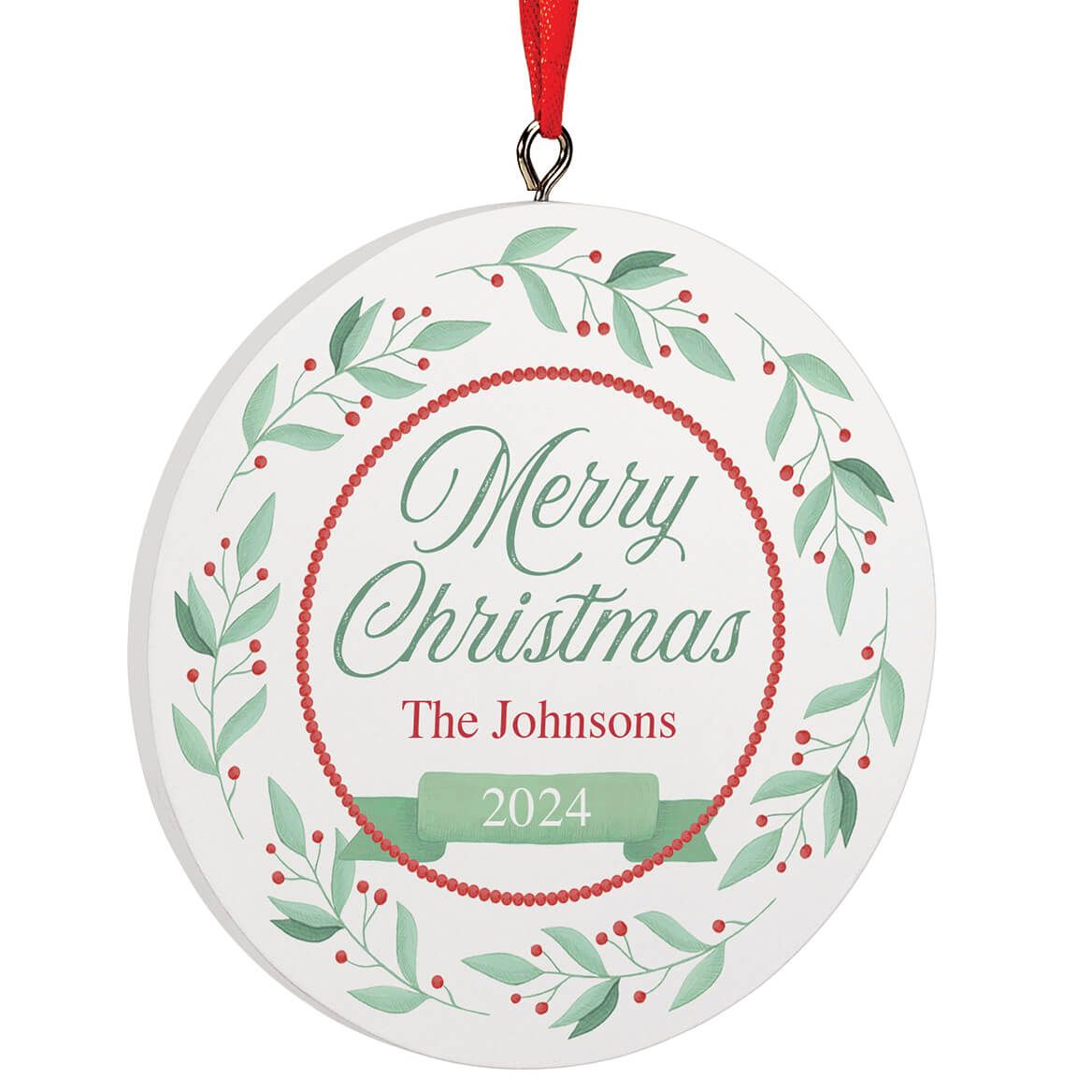 Personalized Merry Christmas Wreath Ornament + '-' + 375565