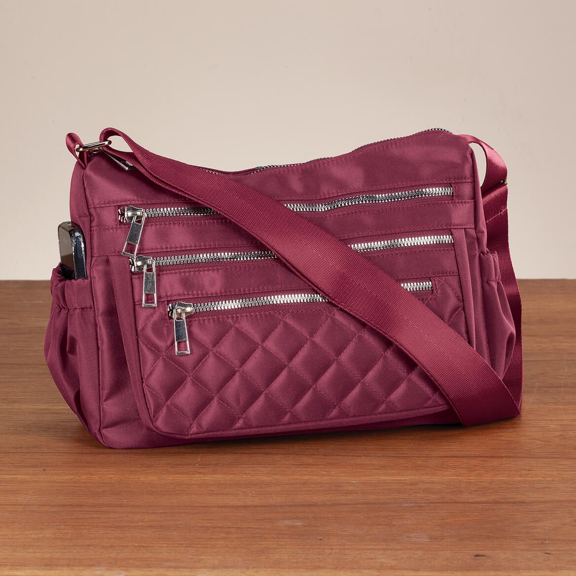 Quilted Microfiber Crossbody with Side Pockets