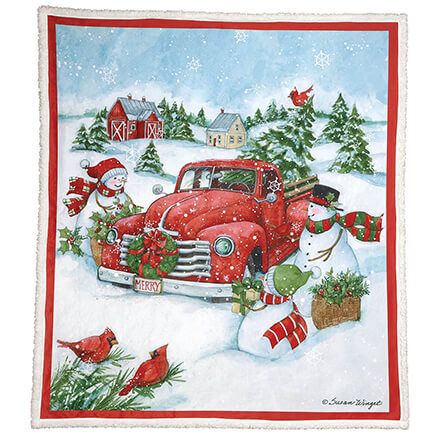 Susan Winget™ Truck and Snowmen Sherpa Throw-375669