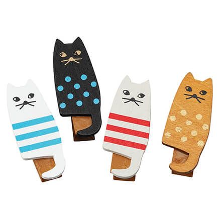 Cat-Shaped Bamboo Clips, Set of 4-375801