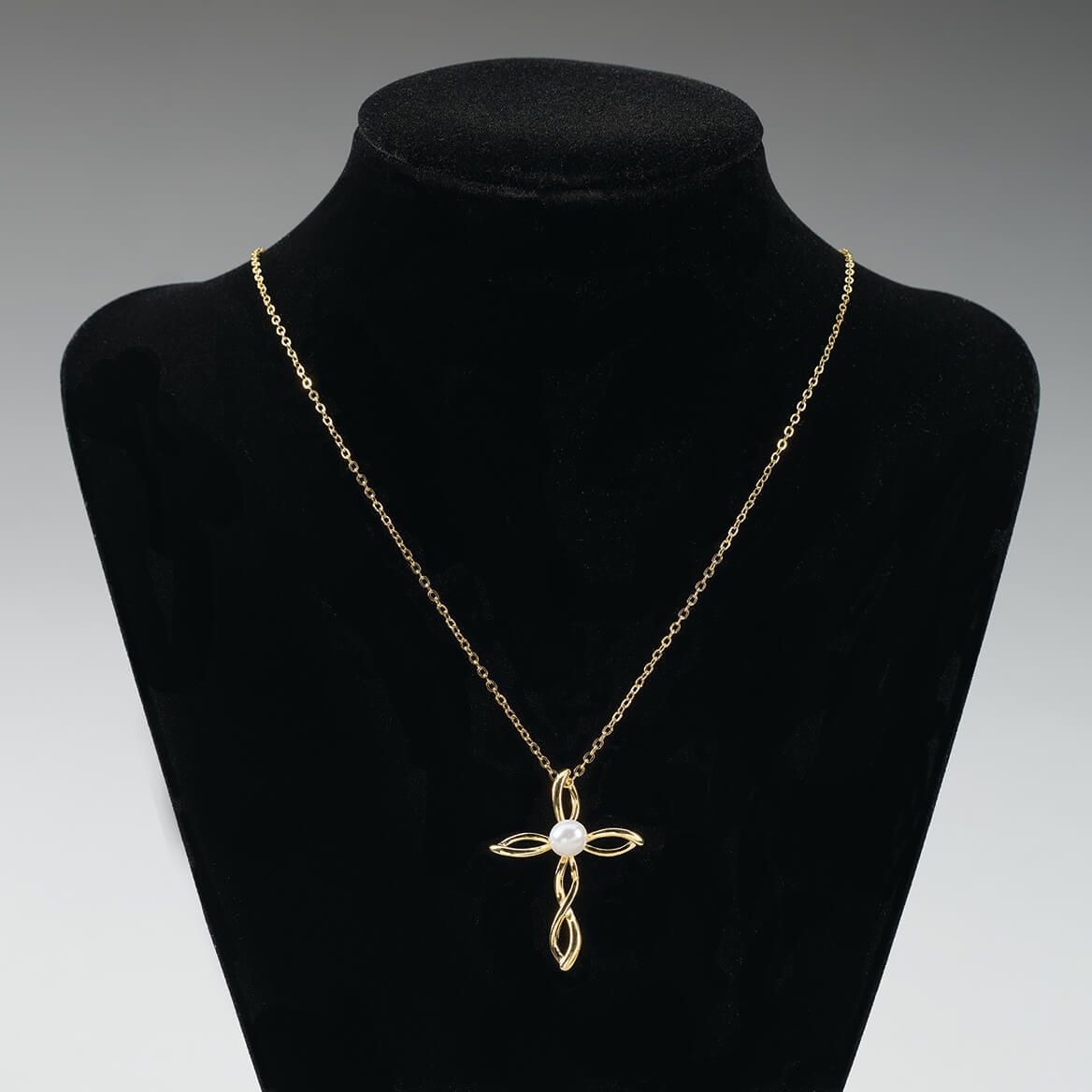 Freshwater Pearl Twist Cross Necklace