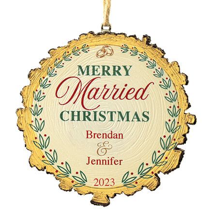 Personalized Merry Married Christmas Wood Slice Ornament-375918