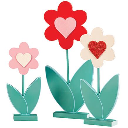 Wooden Heart Flowers, Set of 3 by Holiday Peak™-376490