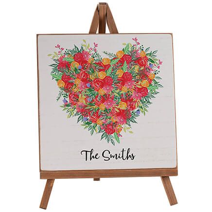 Personalized Rose Wreath Heart Plaque On Easel-376519