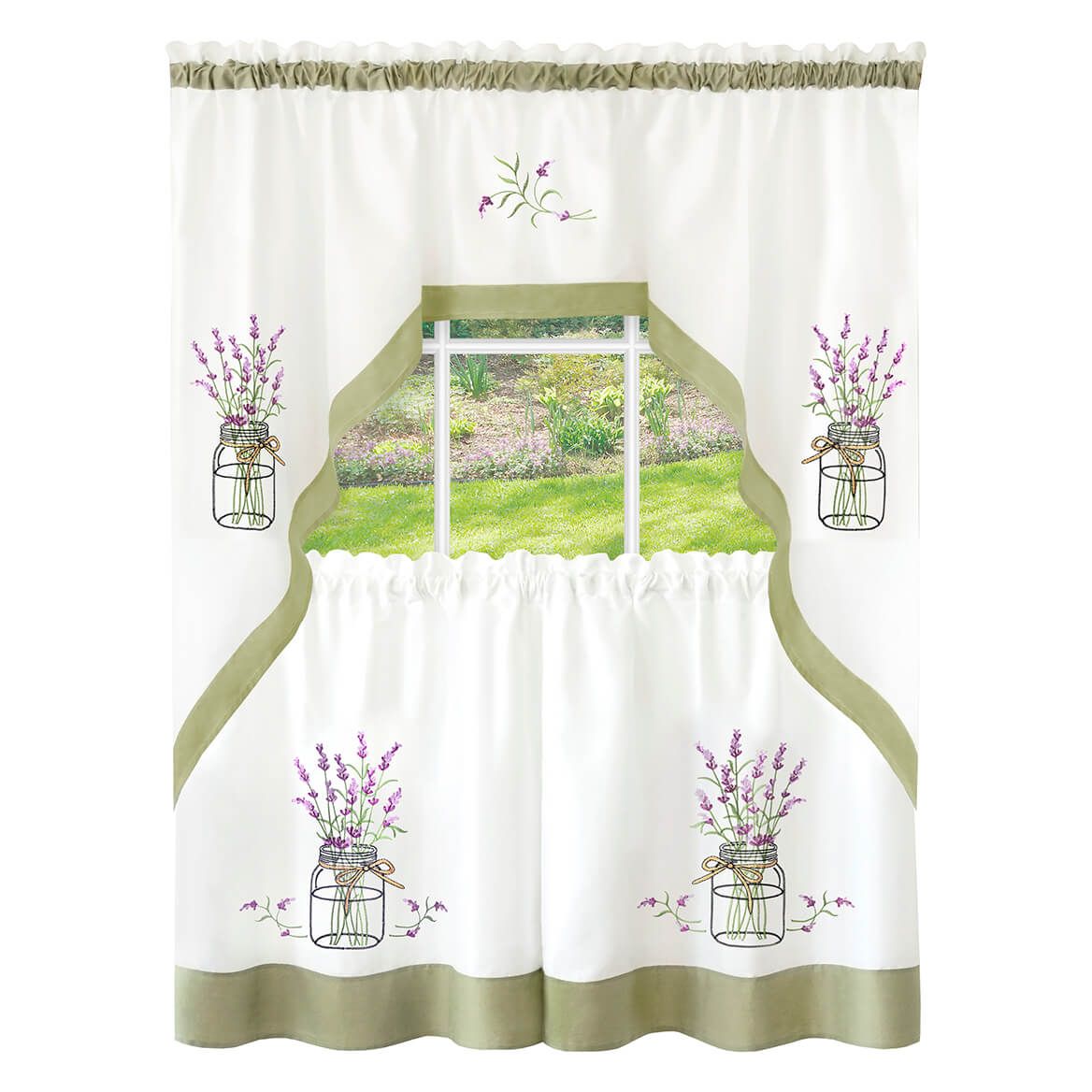 Lavender Embroidered Tier and Swag Curtain Set + '-' + 376721