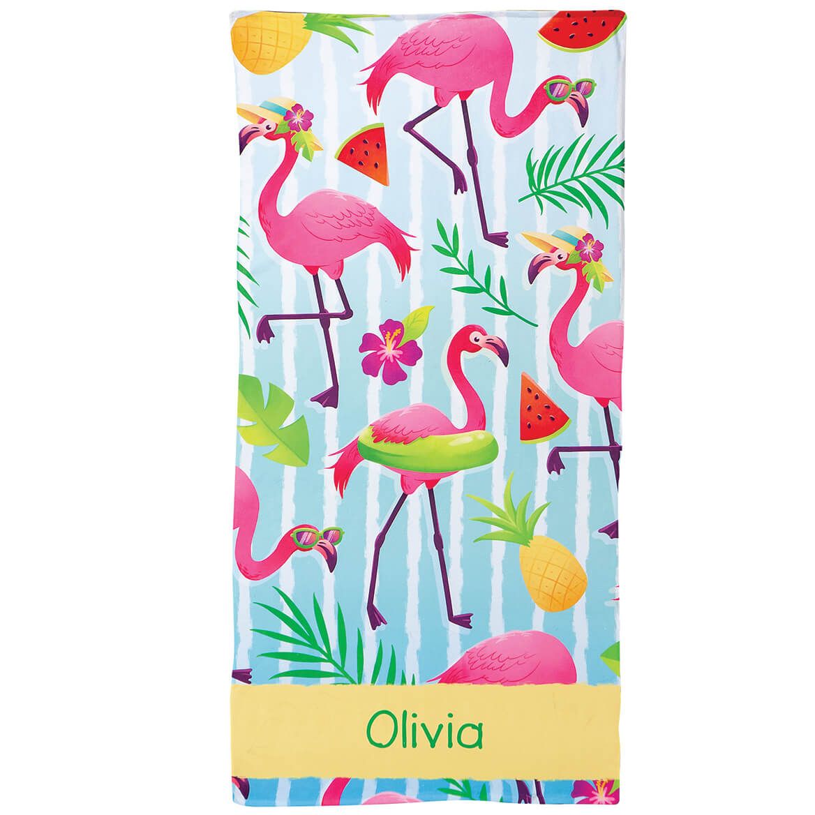 Personalized Summer Flamingos Beach Towel + '-' + 376730