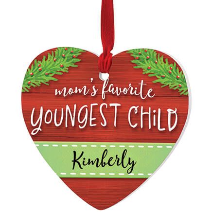 Personalized Mom's Favorite Youngest Child Heart Ornament-376963
