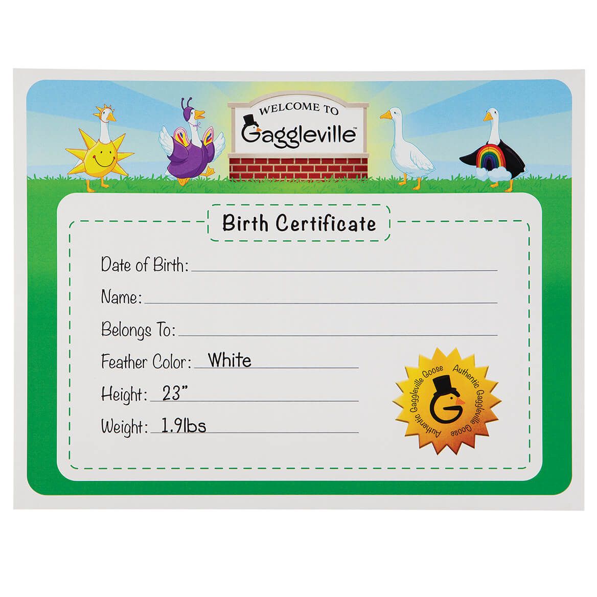 Gaggleville™ Goose Birth Certificate + '-' + 377081