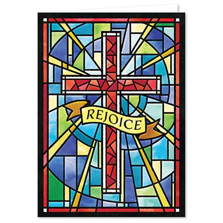 Personalized Stained Glass Cross Christmas Cards, Set of 20-377387
