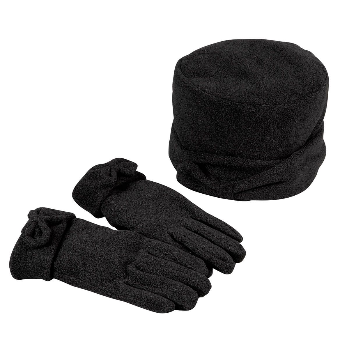 Fleece Pillbox Hat with Bow and Gloves Set + '-' + 377561