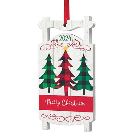 Personalized Plaid Trees Sled Ornament-378018