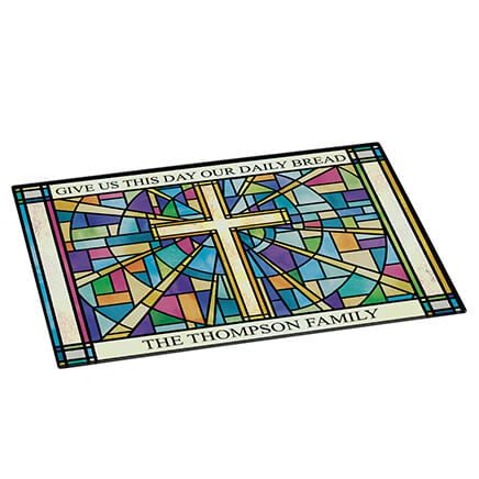 Personalized Stained Glass Cross Glass Cutting Board-378124