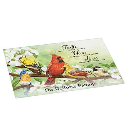 Personalized Faith, Hope and Love Bird Glass Cutting Board-378126