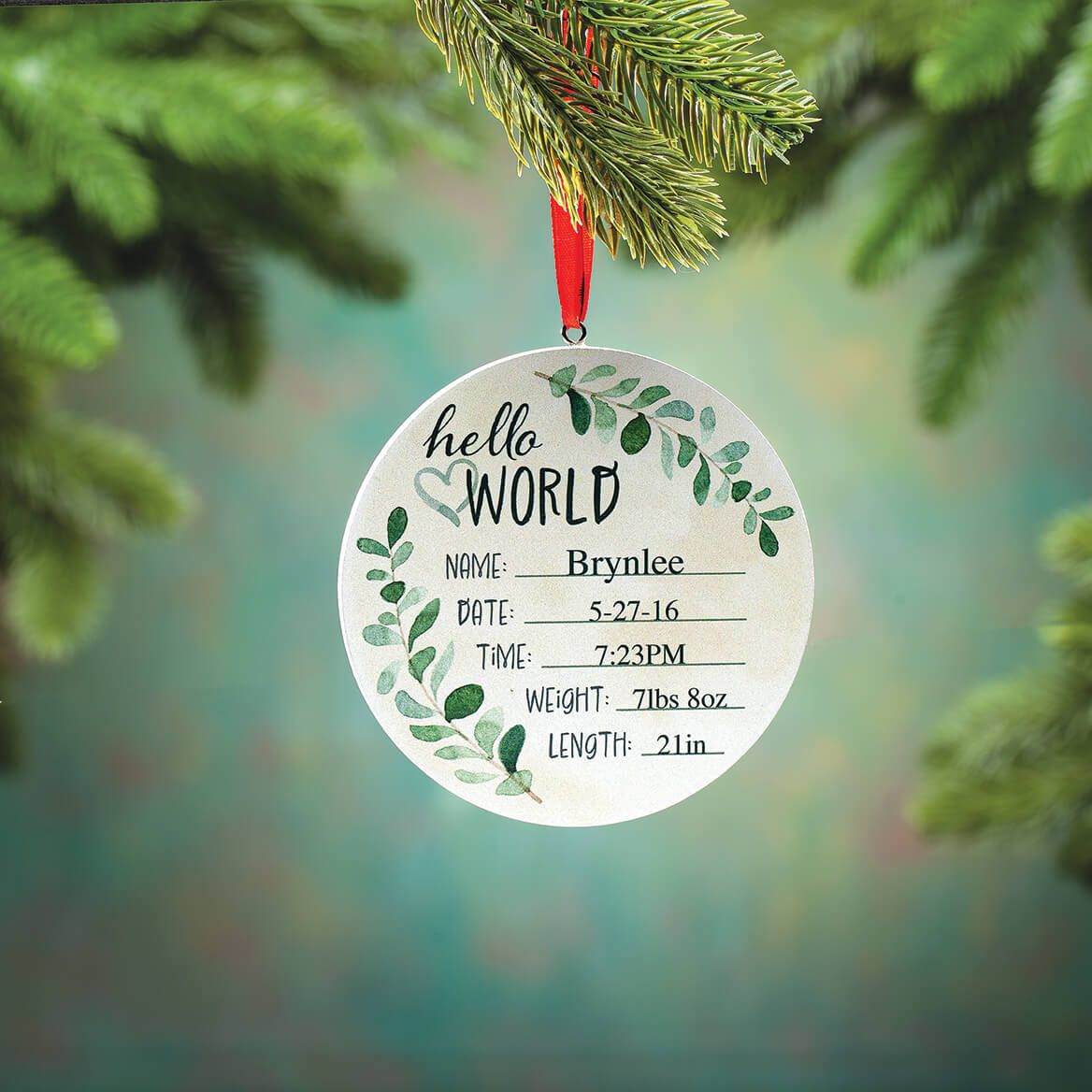 Personalized Hello World Birth Announcement Ornament + '-' + 378631