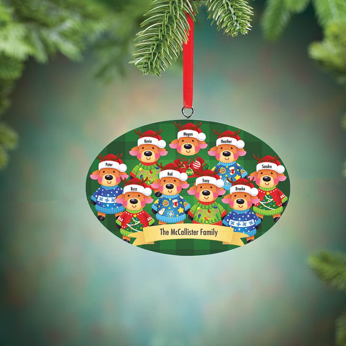 Personalized Reindeer Family In Ugly Sweaters Ornament + '-' + 378670