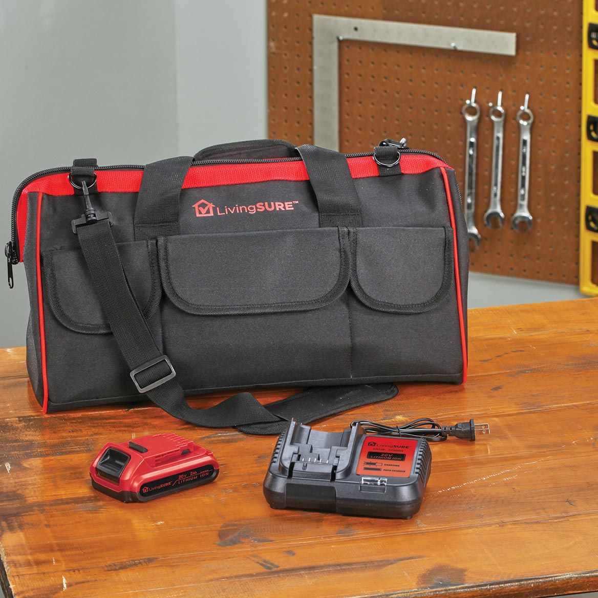 2Ah Battery, Charger and 19" Tool Bag Set by LivingSURE™