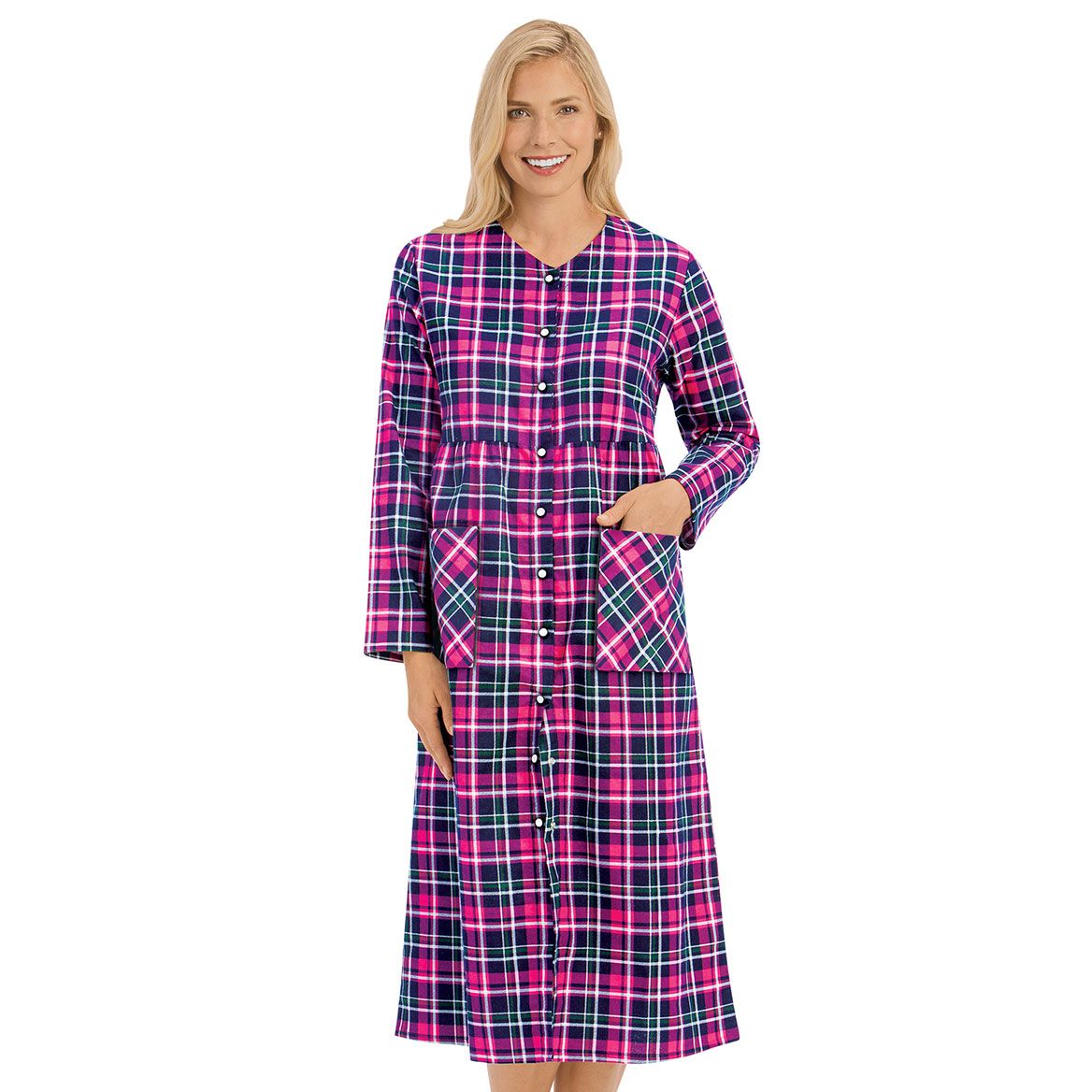 Plaid Flannel Snap Front Robe