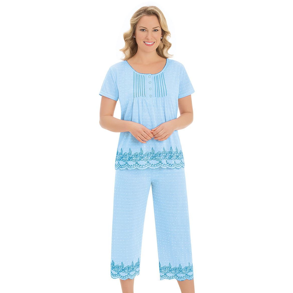 Embroidered Border Pajama Set