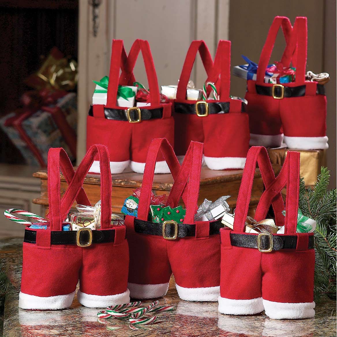Santa Pants Treat Bags, Set of 6 + '-' + 380338