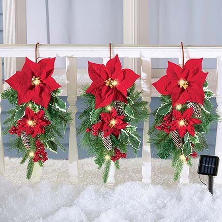 Solar Poinsettia Hangers, Set of 3-380387