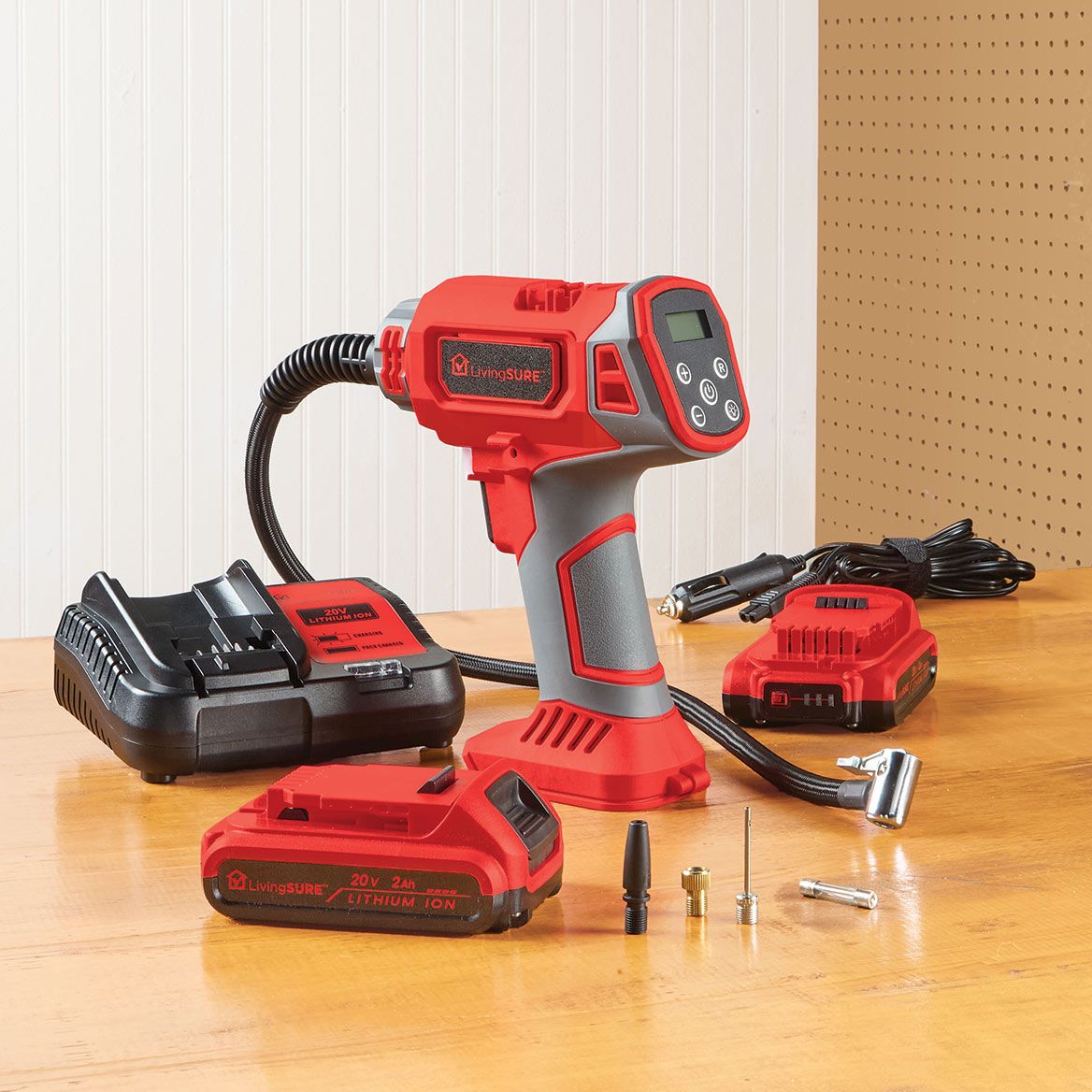 Air Compressor, 2 Batteries and Charger Set By LivingSURE™ + '-' + 380515
