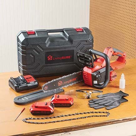 Cordless 12" Chainsaw, 2 Batteries and Charger Set By LivingSURE™-380520