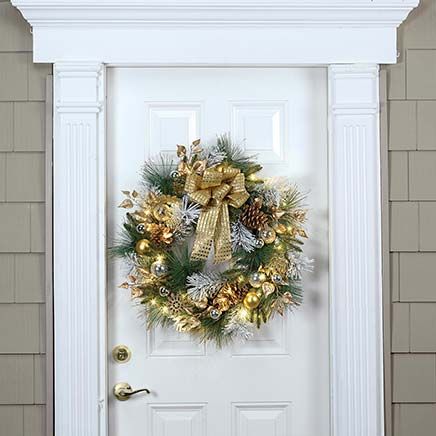 Golden Holiday Lighted Wreath By Holiday Peak™