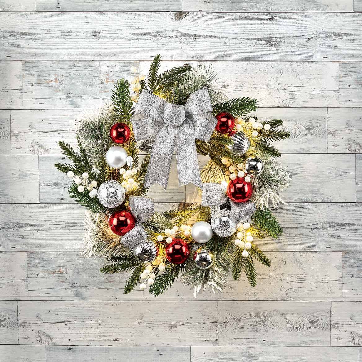 Lighted Red & Silver Ornament Wreath By Holiday Peak™