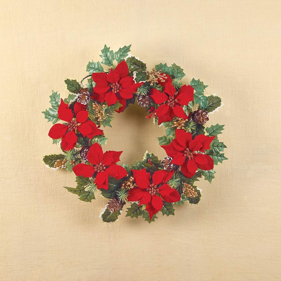 Poinsettia Holly Wreath By Holiday Peak™