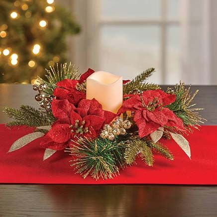 View product details for Poinsettia LED Candle Centerpiece By Holiday Peak™