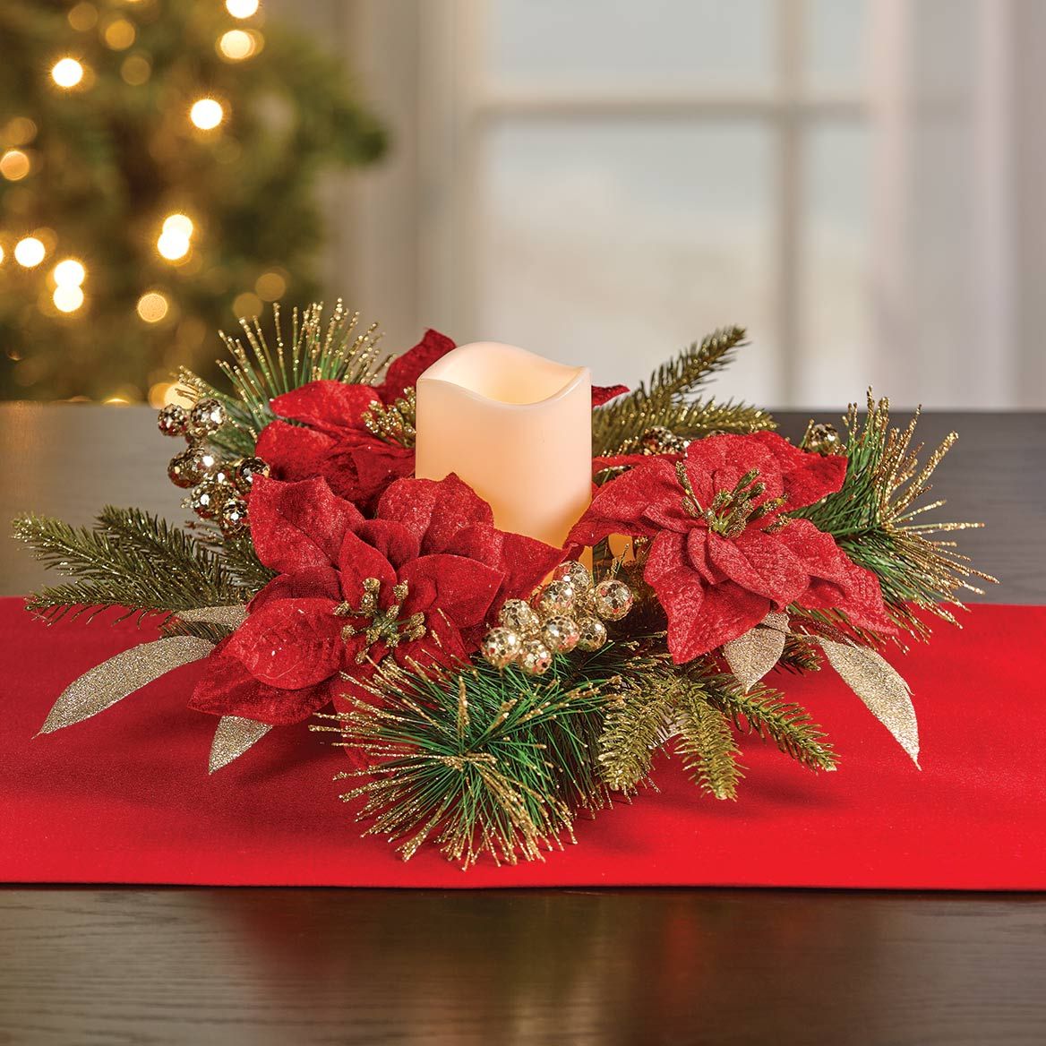 Poinsettia LED Candle Centerpiece By Holiday Peak™