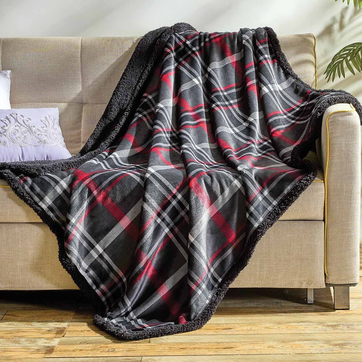 Midnight Plaid Sherpa Plush Throw