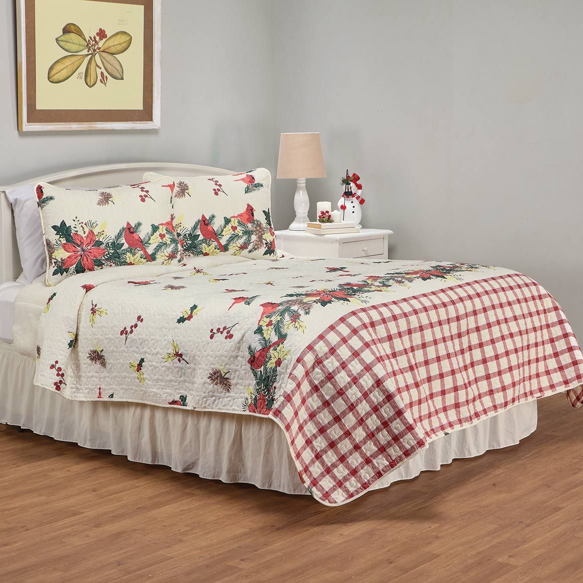 3-Pc. Cardinal Garland Holiday Quilt Set