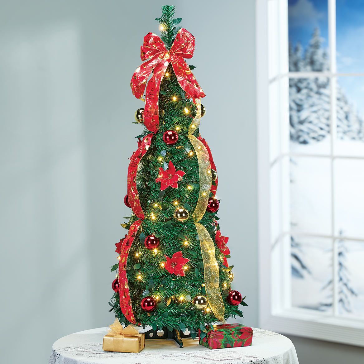 4' Pull-Up Pre-Lit Poinsettia Christmas Tree By Holiday Peak™