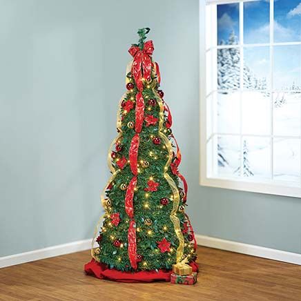 View product details for 6' Pull-Up Pre-Lit Poinsettia Christmas Tree By Holiday Peak™