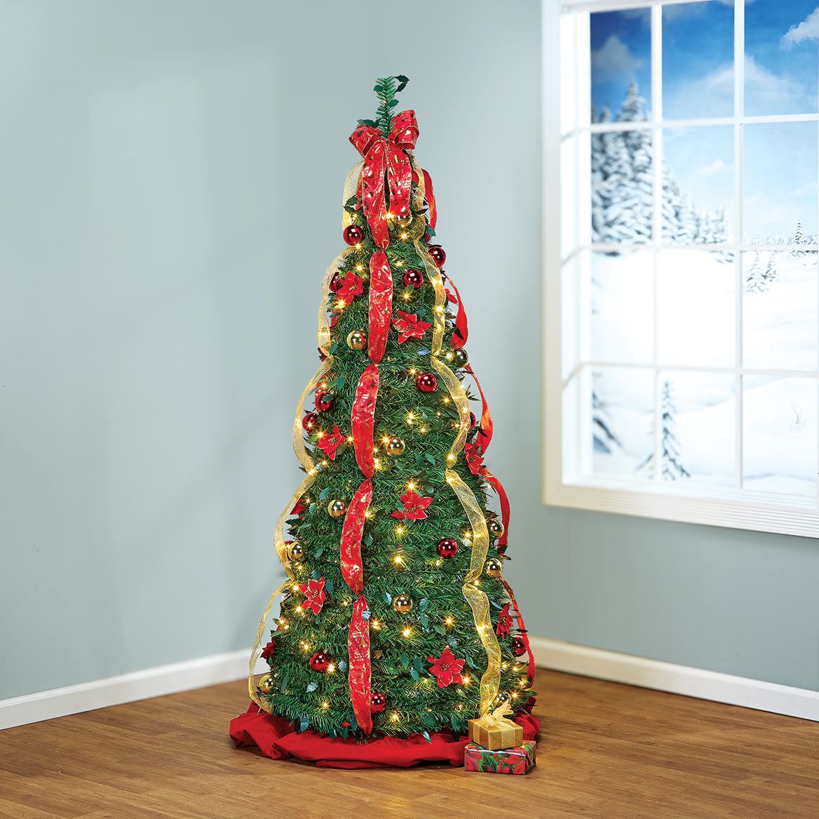 6' Pull-Up Pre-Lit Poinsettia Christmas Tree By Holiday Peak™