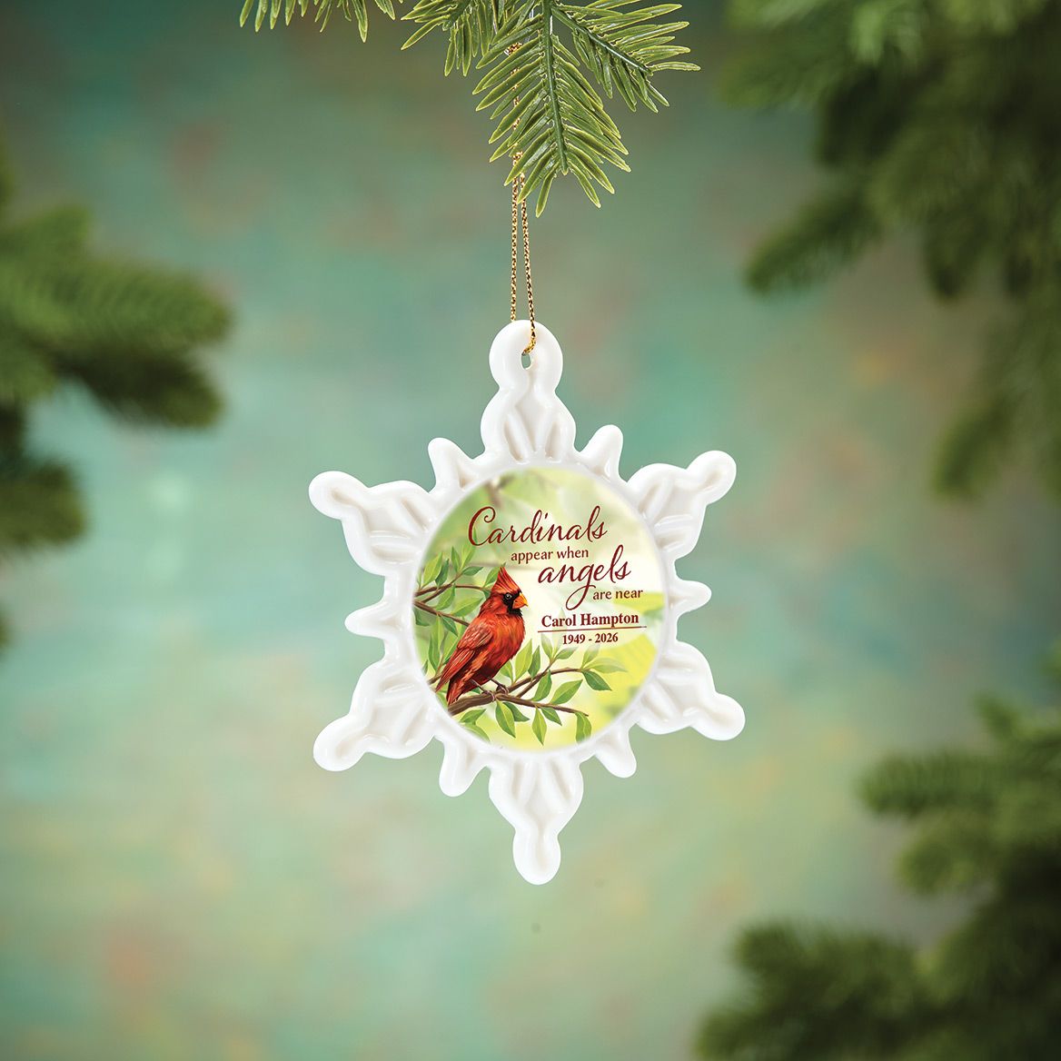 Personalized Cardinal Memorial Porcelain Snowflake Ornament