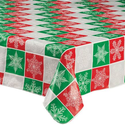 View product details for Snowflake Plaid Vinyl Table Cover by Chef's Pride™