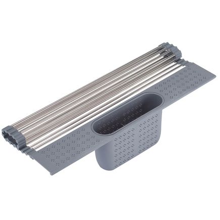 View product details for Over-The-Sink Roll-Up Drying Rack with Utensil Holder by Home Marketplace