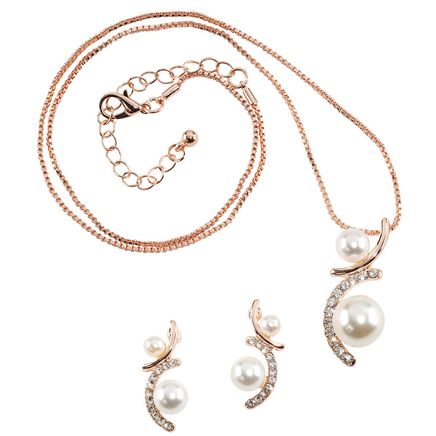 Double Pearl Necklace and Earring Set-374253