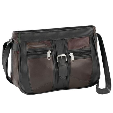Black Multi-Color Patch Leather Shoulder Bag-375032