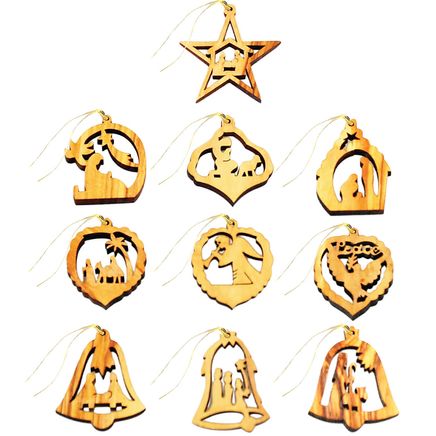 Olive Wood Ornaments, Set of 10-375883